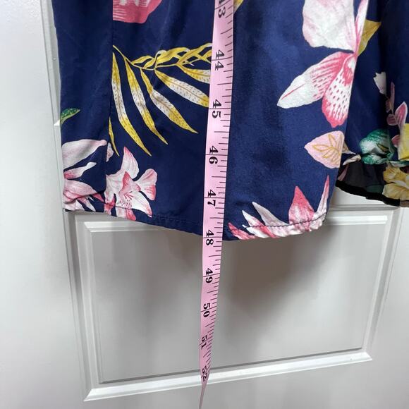 EUC Old Navy Viscose Navy Blue Botanical TROPICAL V-Neck Maxi Shift Dress Large - Picture 11 of 12